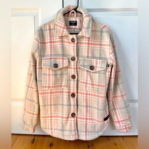 Hurley Women’s Plaid Button-Up Jacket Cream with Orange, White & Teal Stripes